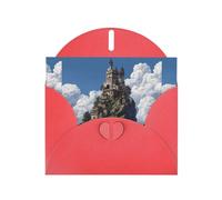 Red Pearlescent Paper Holiday Cards 4"x6" YYHHAOFA The castle on top of the hill Pattern Greeting Cards for Christmas, Birthday, Wedding Anniversary & Party Invitations
