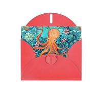 Red Pearlescent Paper Holiday Cards 4"x6" YYHHAOFA Turtle Octopus Pattern Ocean Theme Pattern Greeting Cards for Christmas, Birthday, Wedding Anniversary & Party Invitations