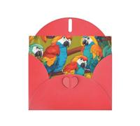 Red Pearlescent Paper Holiday Cards 4"x6" YYHHAOFA Two Colored Parrots Pattern Greeting Cards for Christmas, Birthday, Wedding Anniversary & Party Invitations
