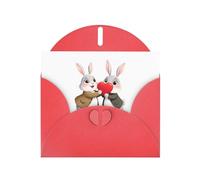 Red Pearlescent Paper Holiday Cards 4"x6" YYHHAOFA Two little rabbits holding love hearts Pattern Greeting Cards for Christmas, Birthday, Wedding Anniversary & Party Invitations