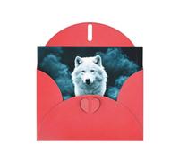 Red Pearlescent Paper Holiday Cards 4"x6" YYHHAOFA Wolf With Smoke Pattern Greeting Cards for Christmas, Birthday, Wedding Anniversary & Party Invitations