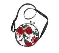 Red Peonies Butterfly Round Side Bag Crossbody for Womens Trendy with Adjustable Strap Women's Shoulder Handbags Go shopping Canvas Messenger Purse