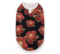 Red Peony Flower with Golden Outline Fashion Dog Shirt Clothes Breathable Sleeveless Pet Tank Top for Small Medium Large Pets