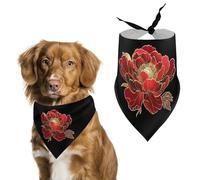 Red Peony Flower with Golden Outline Funny Dog Bandanas Adjustable Pet Neckerchief Summer Triangle Scarf for Small Medium Large Pets