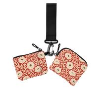 Red Peony Flowers Dual Wristlet Wallets for Women Small Detachable Business Card Case Money Organizer with Keychain for Daily Use 2 Pcs