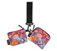 Red Peony Flowers Women's Coin Pouches Card Holder Small Portable Key Chain Wallet Change Purse with Zipper Coin Pocket for Women 2 Pcs estuches para tarjetas de credito