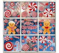 Red Peppermint Window Clings, 9 Sheets Candy Cane Static Decals for Holiday Glass Door Decor, Ideal for Home, Office and Christmas Party