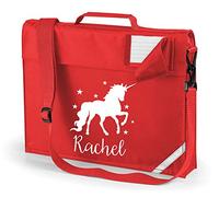 Red | Personalised | Book Bag | WITH STRAPS | Unicorn with Stars | White Print | (Please Goto Add Gift Options Enter name in FreeGiftMessageBox or send message to the seller once purchased)