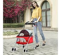Red Pet Stroller Dog Stroller for Small Dogs Cat Strollers for Cats No Escape Cat Dog Cage Strollers Carrier Strolling Cart Travel Folding Carrier with Cup Holder