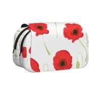 Red Petals Double Clamshell Pen Case Portable Pencil Pouch With Zipper