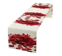 Red Petals Scattered Linen Table Runner 72 Inches Long Farmhouse Table Runners Dining Table Dresser Runner Scarves Tabletop Decoration for Kitchen Home Party Holiday