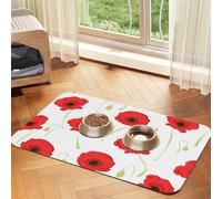 Red Petals,Waterproof Pet Feeding Mat,PU Leather Placemats for Cat Dog Water Bowl,Food Mats,30x45cm