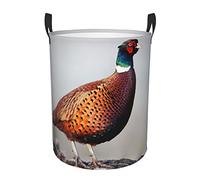 Red pheasant printed Laundry Hamper Laundrys Basket Waterproof Foldable with Handles Circular Storage Clothes Bag for Bathroom Bedroom Dorm Medium