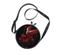 Red Phoenix Chinese Painting Style Round Sling Purse Crossbody for Womens Trendy with Adjustable Strap Women's Shoulder Handbags Take a walk Canvas Messenger Purse
