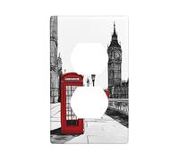 (Red Phone Booth London Street) 2-Gang Duplex Outlet & Switch Cover Plate Wall Plates with Decorative Design Standard Size 4.5 x 2.76 in for Home Office Decor 1 PCS
