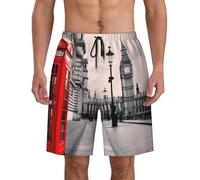 Red Phone Booth London Street Beach Short for Men Polyester Peach Skin Quick-Drying Trunks Pool Swimwear S-3xl