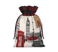 (Red Phone Booth London Street) Christmas Drawstring Gift Bags Fabric Gift Bags Goodie Bags For Xmas Party Wedding Party Birthday Diy S