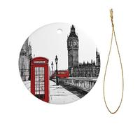Red Phone Booth London Street Christmas Tree Pendants, Ceramic Ornaments, Personalized Christmas Ornaments, Novel