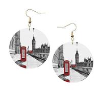 Red Phone Booth London Street Elegant Leather Round Earrings-Fashionable And Unique Accessories For Everyday Wear