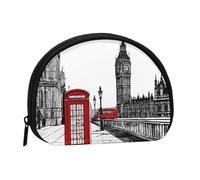 Red Phone Booth London Street Full Format Printed Polyester Portable Mini Storage Bag Shell Shaped Wallet Small Coin Wallet Shell Storage Bag