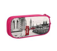 Red Phone Booth London Street Large Capacity Double Layer Pencil Case,Customizable Full Print Polyester Fabric Organizer-School, Office, Travel Makeup Pouch