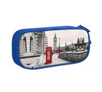Red Phone Booth London Street Large Capacity Double Layer Pencil Case,Customizable Full Print Polyester Fabric Organizer-School, Office, Travel Makeup Pouch