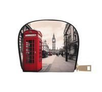 Red Phone Booth London Street Leather Semi-Circular Card Bag, Compact and Convenient, Easy to Store