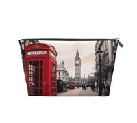 Red Phone Booth London Street Leather Travel Wash Bag, Stylish and Durable, Easy to Carry