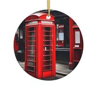 Red Phone Booth London Street Print Christmas Tree Ceramic Hanging,Christmas Tree Print Holiday Pendant Ornament