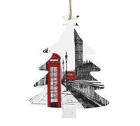 Red Phone Booth London Street -Print Handcrafted Wooden Christmas Ornaments - Double-Sided Printed Hanging Decor For Tree Home Gifts. 2PCS