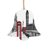 Red Phone Booth London Street -Print Handcrafted Wooden Christmas Ornaments - Double-Sided Printed Hanging Decor For Tree Home Gifts. 2PCS