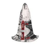 (Red Phone Booth London Street) Print Hooded Cape For Teenagers Costume Party, Halloween Hooded Cape Soft and Elastic,M