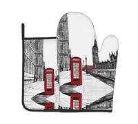Red Phone Booth London Street Print Oven Mitts And Pot Holders Sets Women Men Home Cooking Baking Microwave Bbq Gift