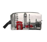 Red Phone Booth London Street Printed Big Capacity Storage Bag, Portable Toiletry Organizer with Secure Zipper Closure