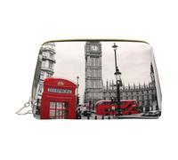 Red Phone Booth London Street Printed Leather Makeup Bag for Women Girls - Small Portable Travel Cosmetic Organiser Toiletry Bag