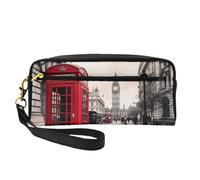 Red Phone Booth London Street Printed Leather Makeup Bags with Wrist Strap Portable Travel Toiletry Bag Cosmetic Organizer Bag for Women