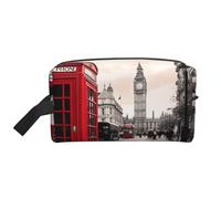 Red Phone Booth London Street Printed Makeup Bag Travel Portable Cosmetic Bag Large Capacity Makeup Case Toiletry Handbag Organiser for Women
