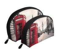 Red Phone Booth London Street Printed Makeup Bags 2-Piece Portable Shell Travel Toiletry Bag Cosmetic Organizer Bag for Women