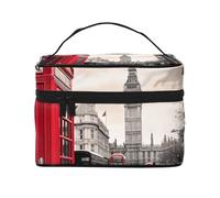 Red Phone Booth London Street Printed Travel Makeup Bag Spacious Portable Cosmetic Organiser with Handle, Large Capacity Toiletry Bag, Gift for Women Girls
