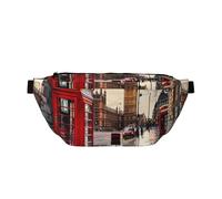 Red Phone Booth London Street Printed Waist Bag Adjustable Bum Bag Lightweight Travel Waist Fanny Pack Belt for Walking Cycling Hiking Travel