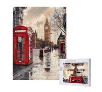 Red Phone Booth London Street Printed Wooden Intelligence Puzzle 38x52 CM, 500 Pieces(boxed) Jigsaw Puzzles Education Game for Adults, Home Decoration Puzzle