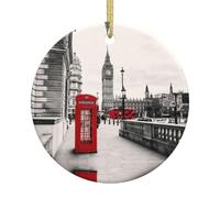 Red Phone Booth London Street Printing Personalized Christmas Ceramic Ornament Xmas Hanging Decoration For Home Holiday Party Decor