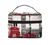 Red Phone Booth London Street Travel Makeup Bag - Elegant and Spacious Cosmetic Organizer for On-The-Go