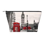 Red Phone Booth London Street Travel Makeup Bag - Trapezoidal Portable Cosmetic Organizer Bag - Durable, Spacious, and Versatile
