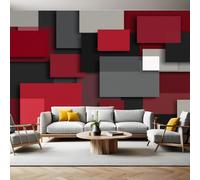 Red Photo Wallpaper 3D Effect Space Geometry Mural Wallpaper Non-Woven Wall Mural, 350 x 256 cm Large Murals Wall Decor for Bedroom, Living Room, Kids Room