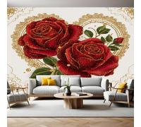 Red Photo Wallpaper Flowers Love Roses Wall Murals for Living Room Bedrooms Office Tv Background Wall Large Mural Poster 300 x 210 cm Home Decoration