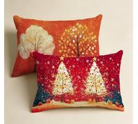 Red Pillow Cases 2 Pack,Christmas Tree Cushion Covers 70cmx90cm, Velvet Fabric long Pillow Case-Soft & Breathable with Invisible Zipper for Living Room Sofa Bed Bench Bedroom Home Decor-85480