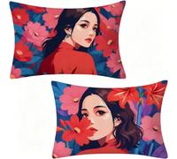 red Pillow protectors, girl Pillowcases 2 Pack, Soft Velvet Throw Pillow Covers, Rectangle Cushion Covers 30 x 50 cm With Invisible Zip, Waterproof Garden Cushions for Home Decor, Gifts For Women 62-W