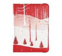 Red Pine Trees Merry Christmas Leather Passport and Vaccine Card Holder Combo Travel Passport Wallet With Vaccination Card Slot Passport Cover with RFID Blocking Lightweight, Red Pine Trees Merry