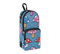 Red Pink Blue Mushrooms Pencil Case, Big Capacity Pen Bag with Compartment Students Schoolbag Shape Stationery Organizer Pencil Pouch Marker Case for School Office Work